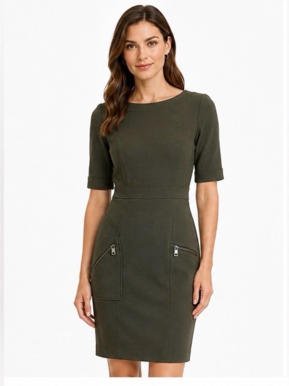 Marc New York Andrew Marc Moss Green Sheath Utility Dress NWT Sz 2 $158